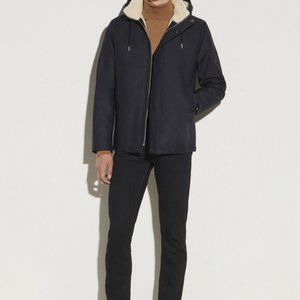 Sandro Navy Hooded Jacket with Cream Lining